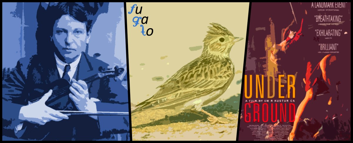 George Enescu, una alondra y cartel de la película "Underground".