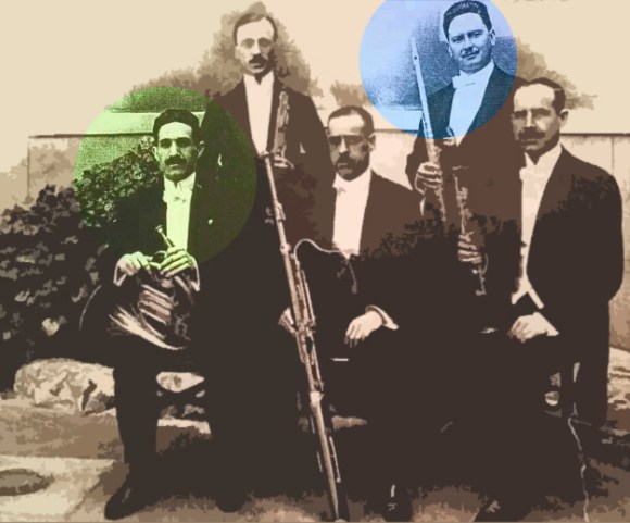 Quinteto de viento: Álvaro Mont (verde) y Manuel Garijo (azul).