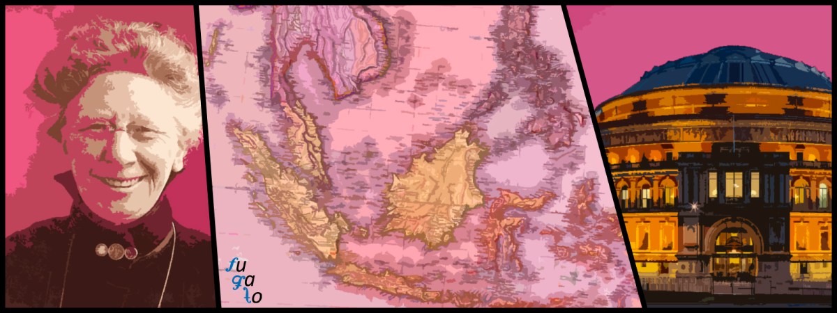 Catherina van Rennes, mapa de las Indias Orientales Neerlandesas y Royal Albert Hall.