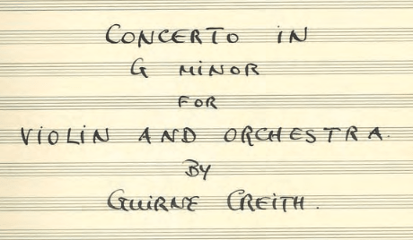 Portada del "Concierto para violín" enviado por Guirne Creith a la BBC.