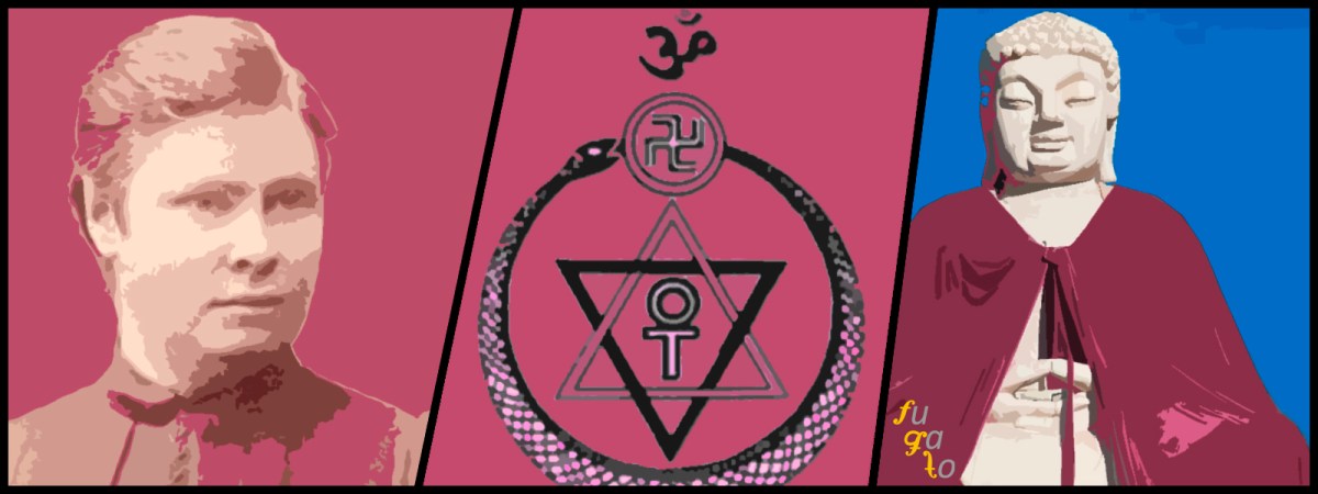 Ida Moberg, logo de la Sociedad Teosófica y estatua de Buda.