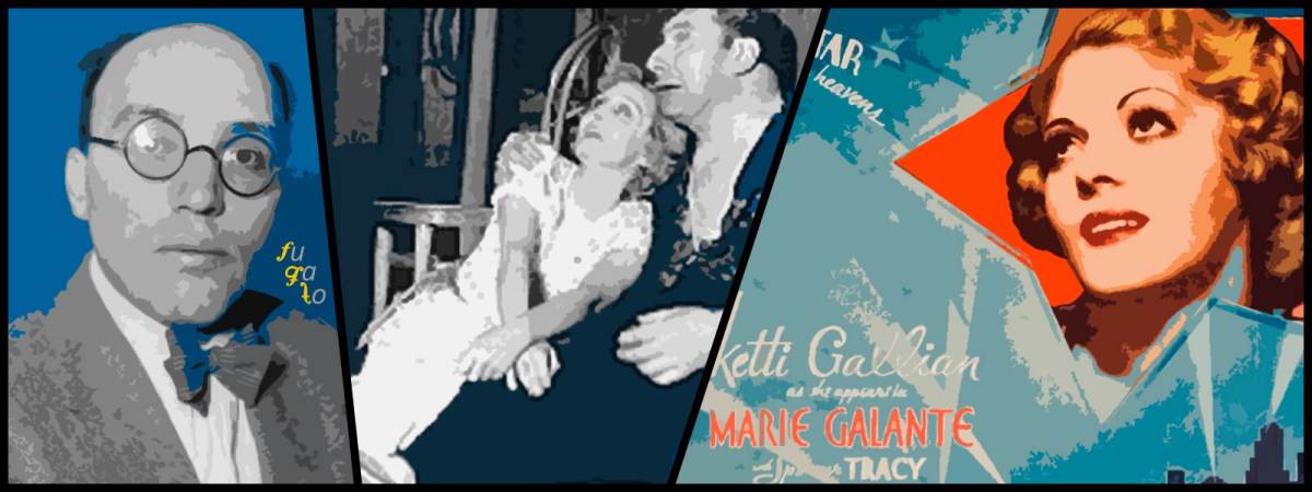 Kurt Weill, actores durante la representación de la obra teatral “Marie Galante” en 1934 y cartel de la película “Marie Galante” (1934).