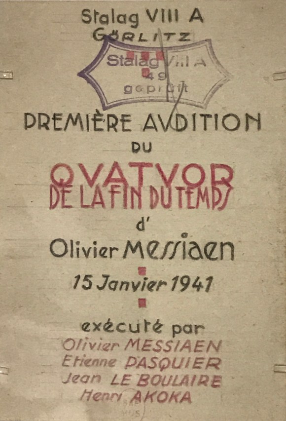 Cartel original para el estreno de el "Cuarteto para el fin de los tiempos" de Olivier Messiaen.