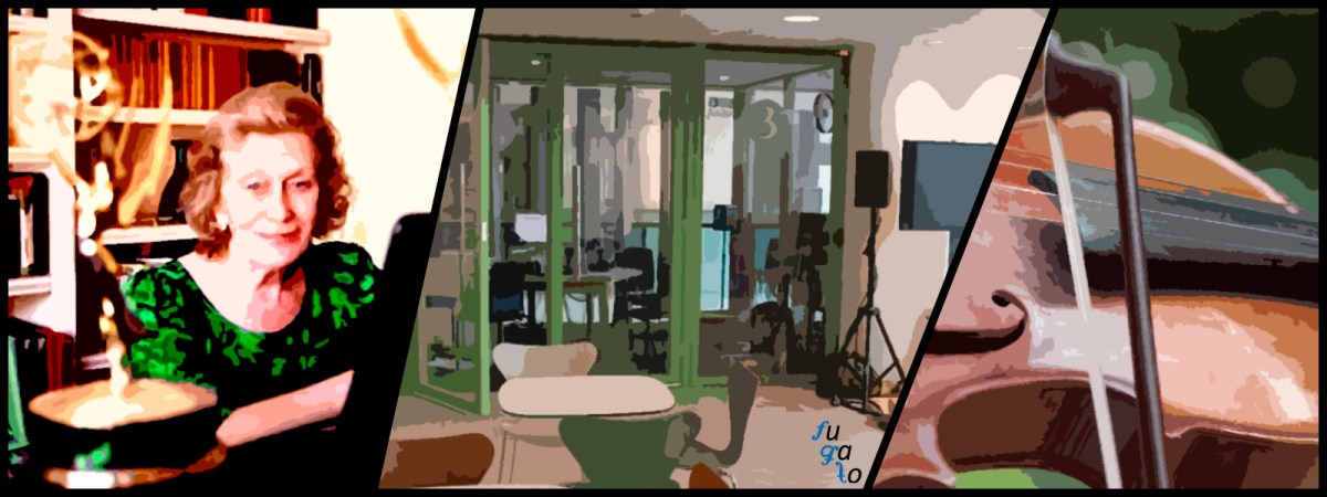 Angela Morley, estudio de BBC Radio 3 y violín.